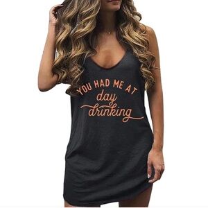 Black “ You Had Me At Day Drinking” Tank Mini Dress with Cut Outs NWOT